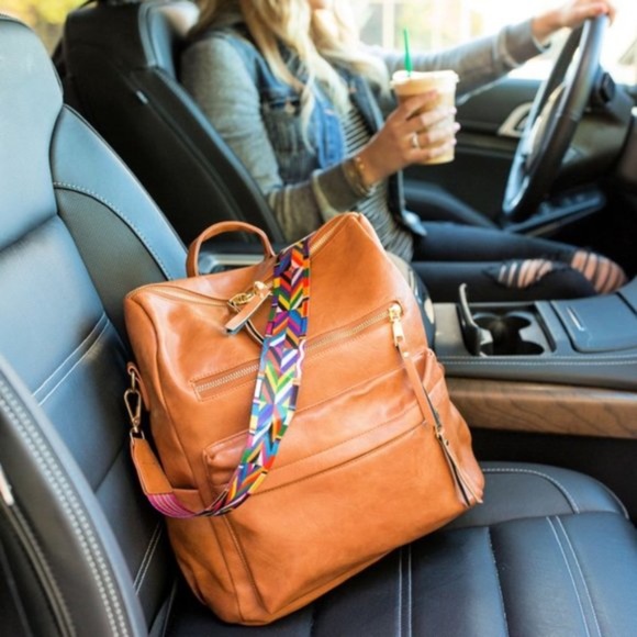 camel zipper detail vegan leather mini backpack - Picture 2 of 9